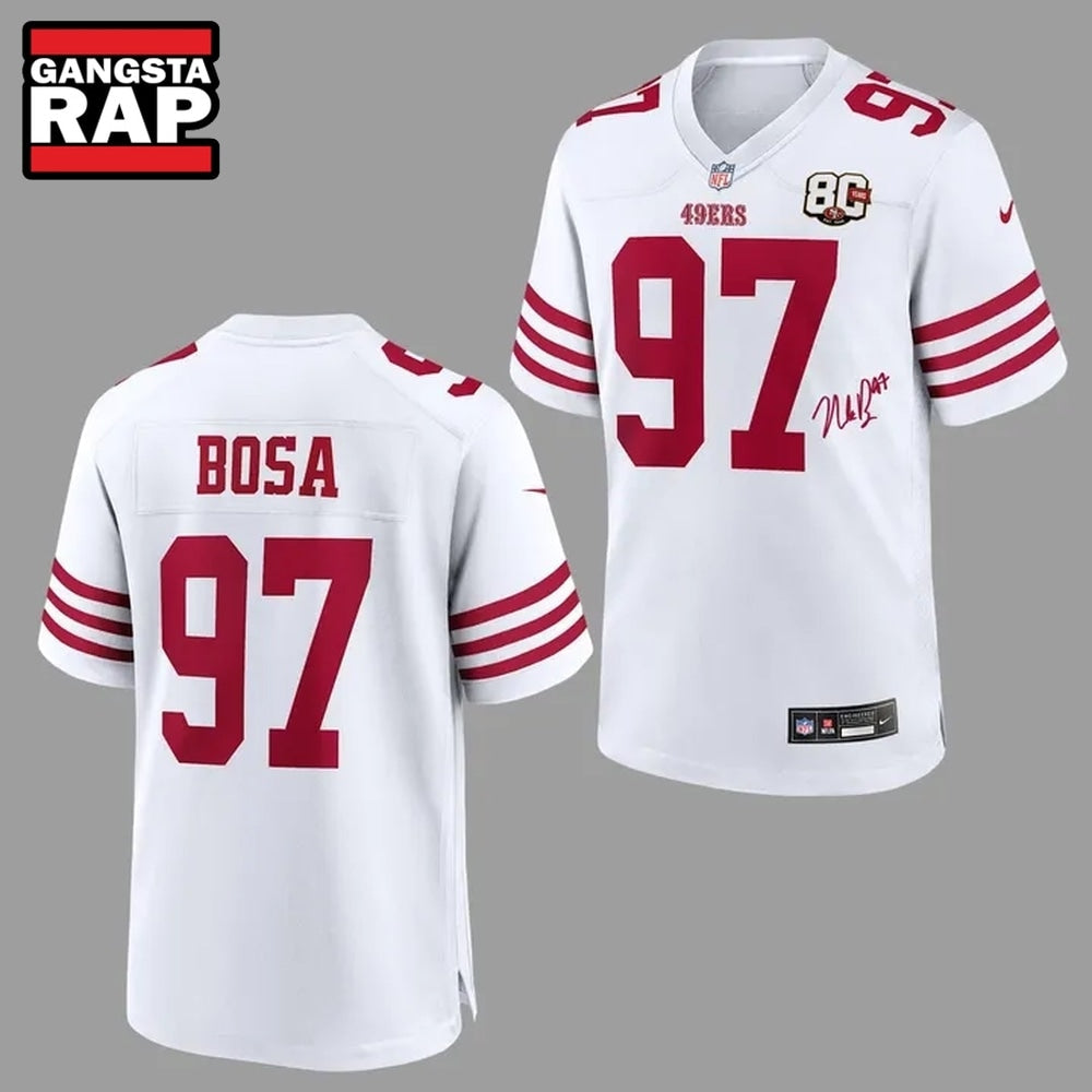 Nick Bosa San Francisco 49ers 80th Anniversary Signatures Print Football Jersey