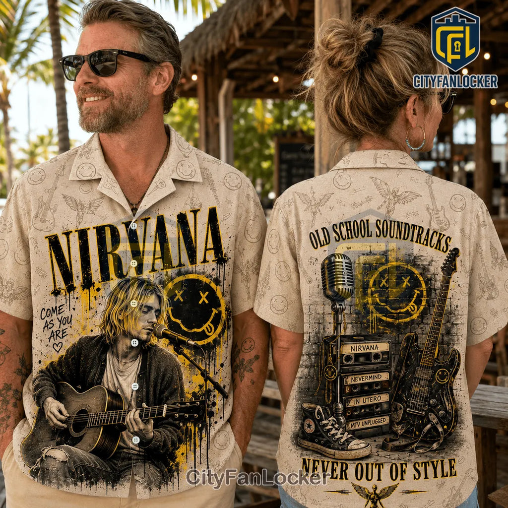 Nirvana Kurt Cobain Vintage Beige Hawaiian Shirt