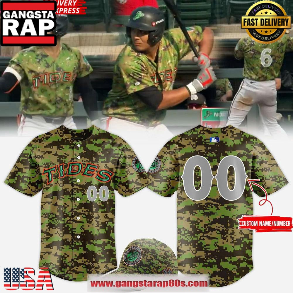 Norfolk Tides Military Appreciation 2025 Camo Custom Baseball Jersey Shirt