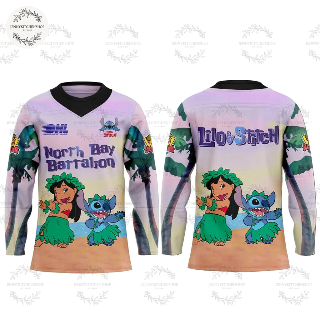 North Bay Battalion x Lilo & Stitch 2025 Limited Hockey Jersey