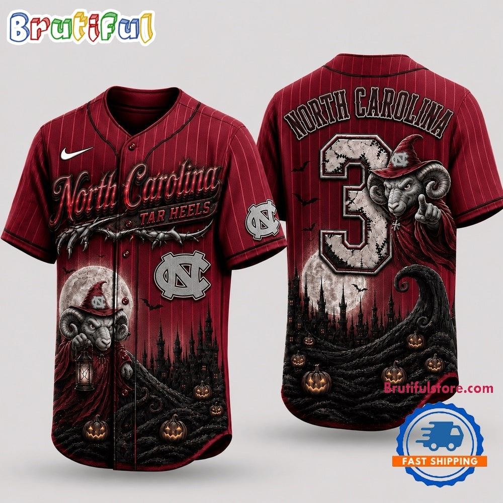 North Carolina Tar Heels 2026 NCAA Spooky Mascot Halloween Personalized Baseball Jersey Shirt