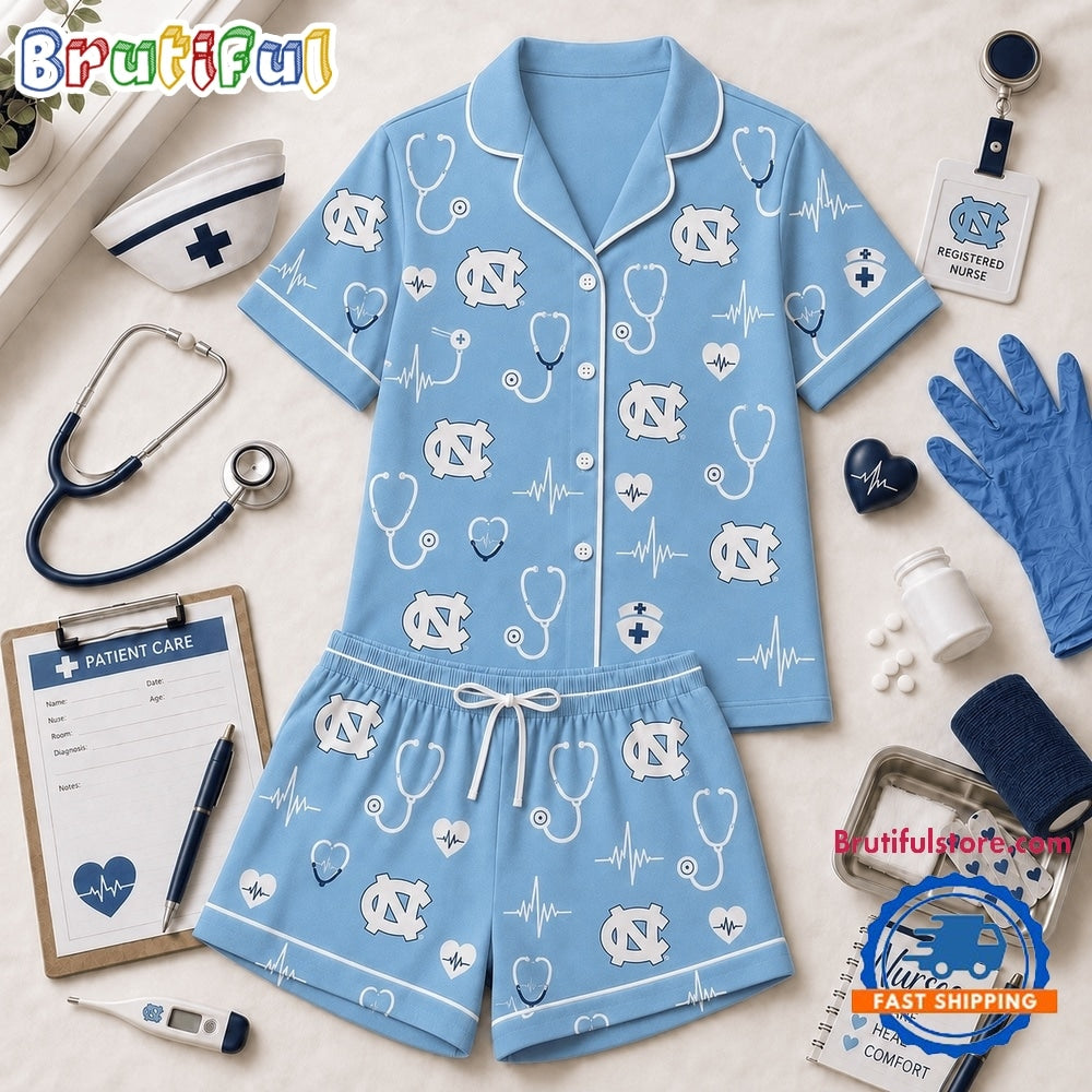 North Carolina Tar Heels NCAA Heartbeats & Home Teams Short Sleeve Pajamas Set