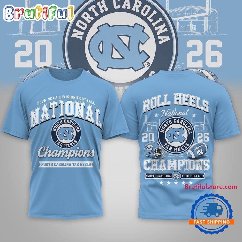 North Carolina Tar Heels NCAA Road to Glory 2026 Football Champions 3D Shirt