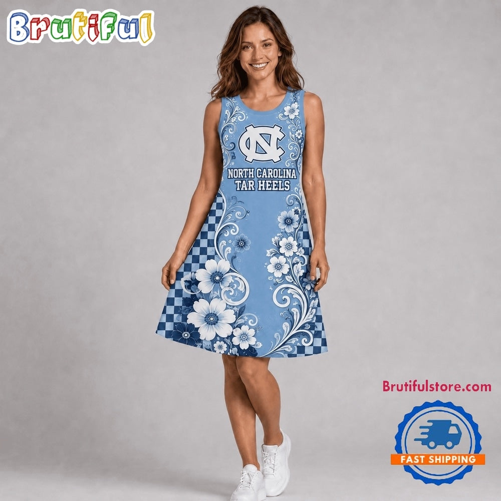 North Carolina Tar Heels NCAA Sporty Floral Elegance Women’s Sleeveless Dress