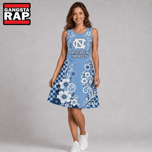 North Carolina Tar Heels NCAA Sporty Floral Elegance Women’s Sleeveless Dress