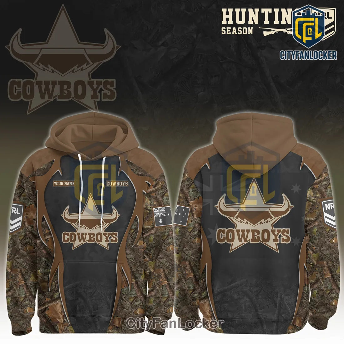 North Queensland Cowboys NRL Hunting Season Camo Hoodie