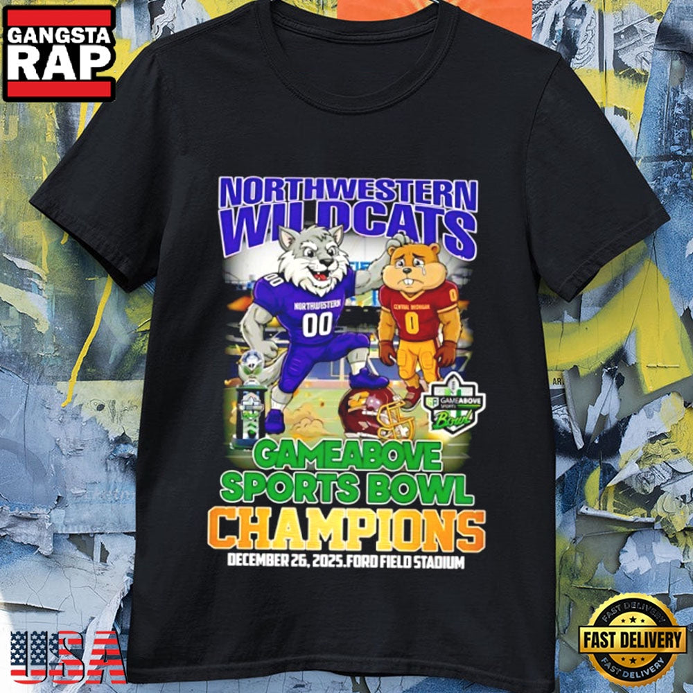 Northwestern Wildcats GameAbove Sports Bowl Champions 2026 Mascot T-Shirt