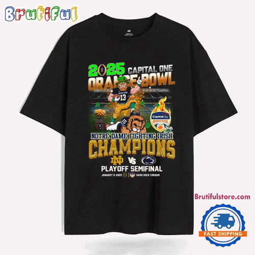 Notre Dame Fighting Irish 2025 Orange Bowl Capital One Champions Mascot New T Shirt