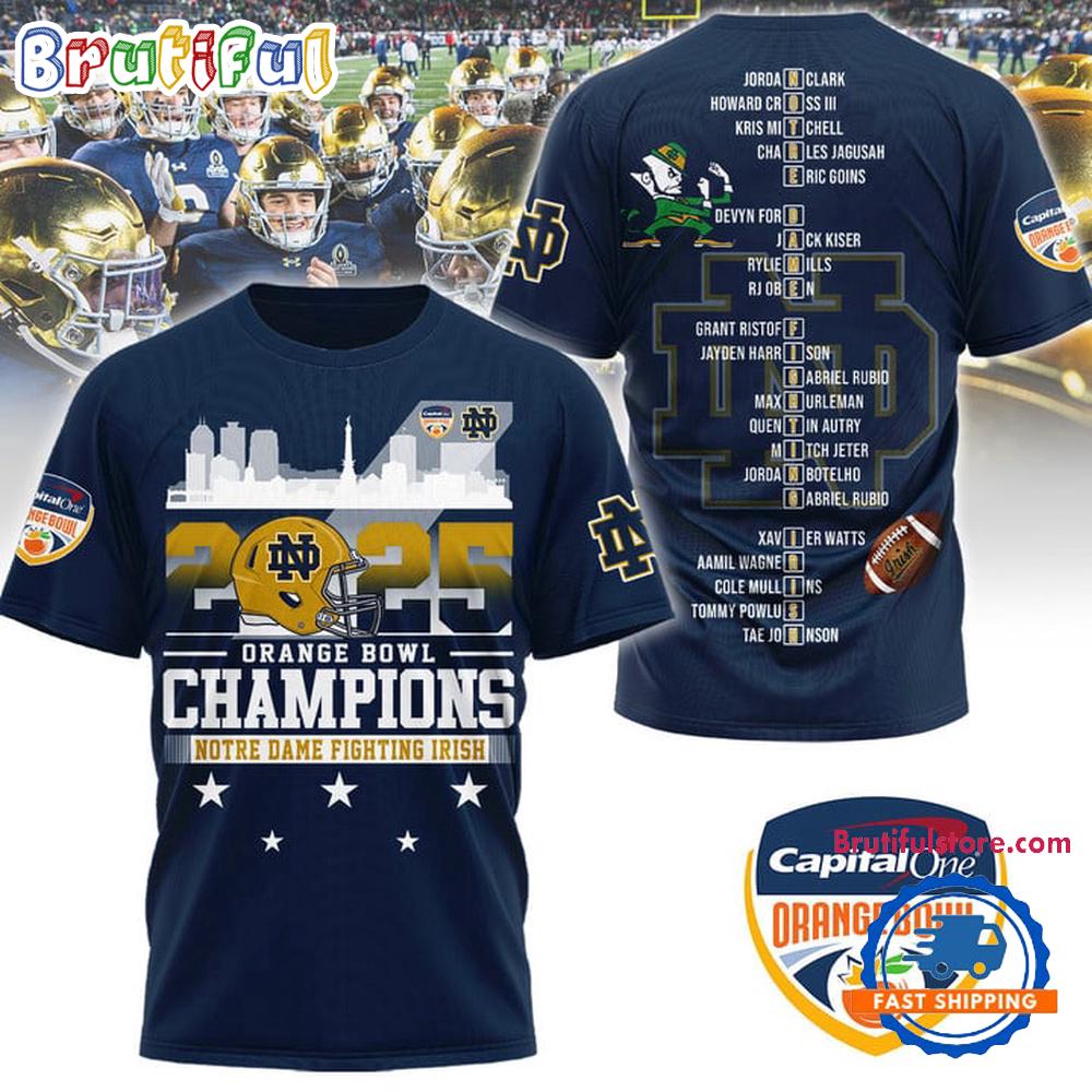 Notre Dame Fighting Irish 2025 Orange Bowl Champions 3D Shirt