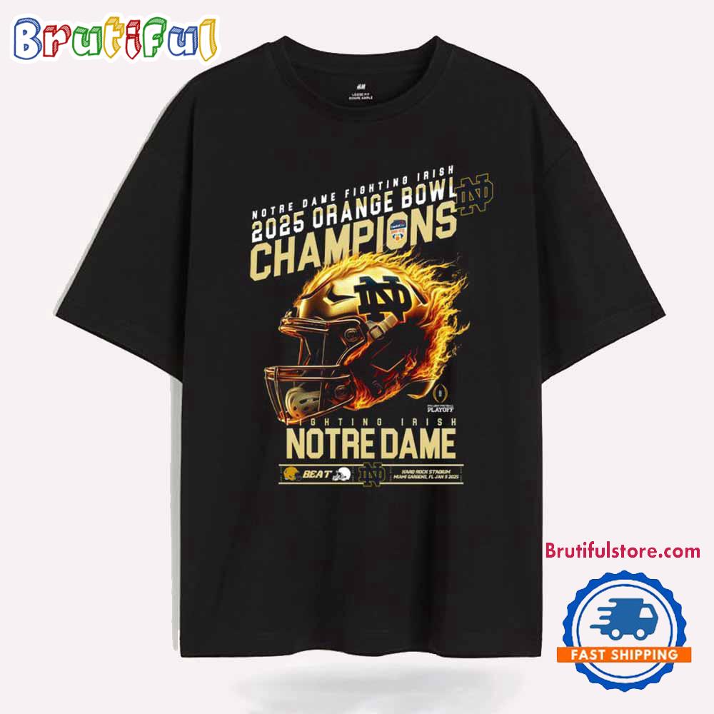 Notre Dame Fighting Irish 2025 Orange Bowl Champions Helmet New T Shirt
