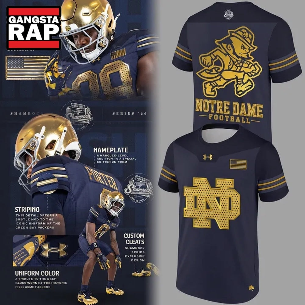 Notre Dame Fighting Irish Football 250 Years 2026 Uniform Navy T Shirt