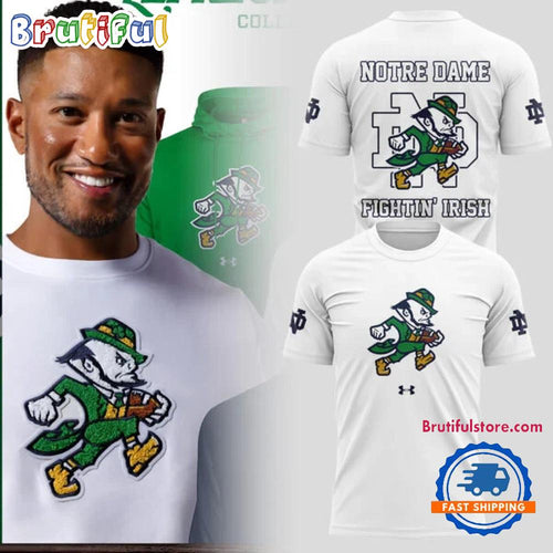 Notre Dame Fighting Irish Football Leprechaun Collection 2025 White 3D Shirt