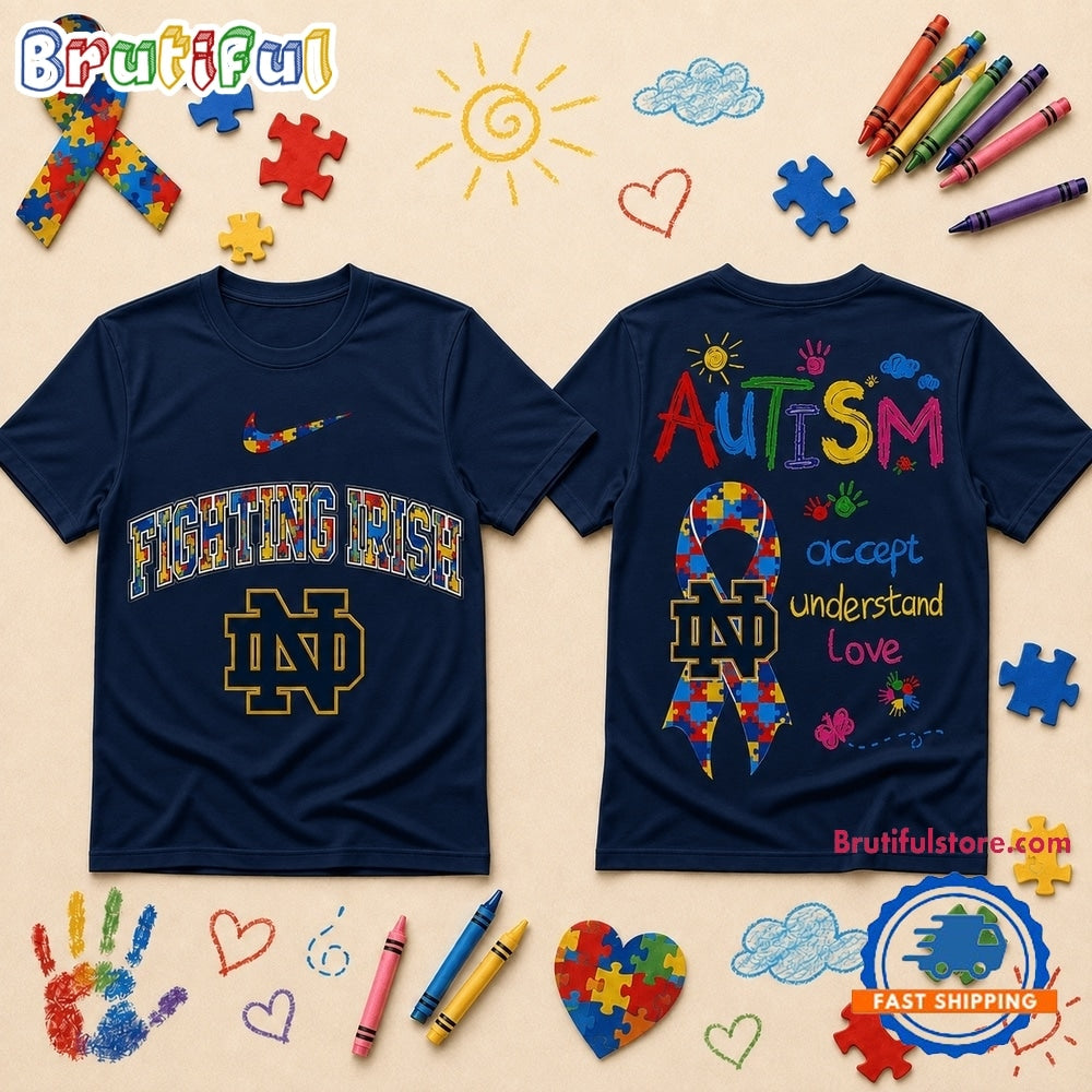Notre Dame Fighting Irish NCAA Autism Awareness Puzzle Ribbon T Shirt