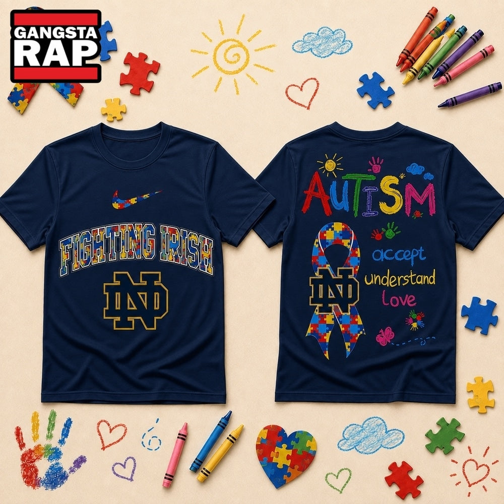 Notre Dame Fighting Irish NCAA Autism Awareness Puzzle Ribbon Hoodie T-Shirt