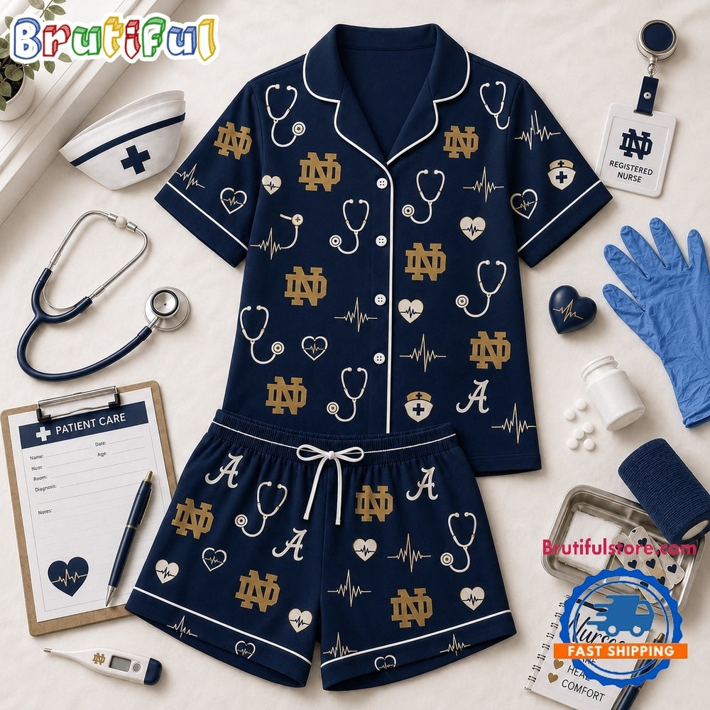 Notre Dame Fighting Irish NCAA Heartbeats & Home Teams Short Sleeve Pajamas Set
