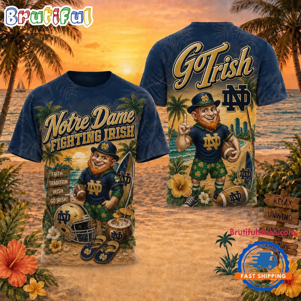 Notre Dame Fighting Irish NCAA Mascot Beach Vibes Sports Limited Edition 3D Shirt