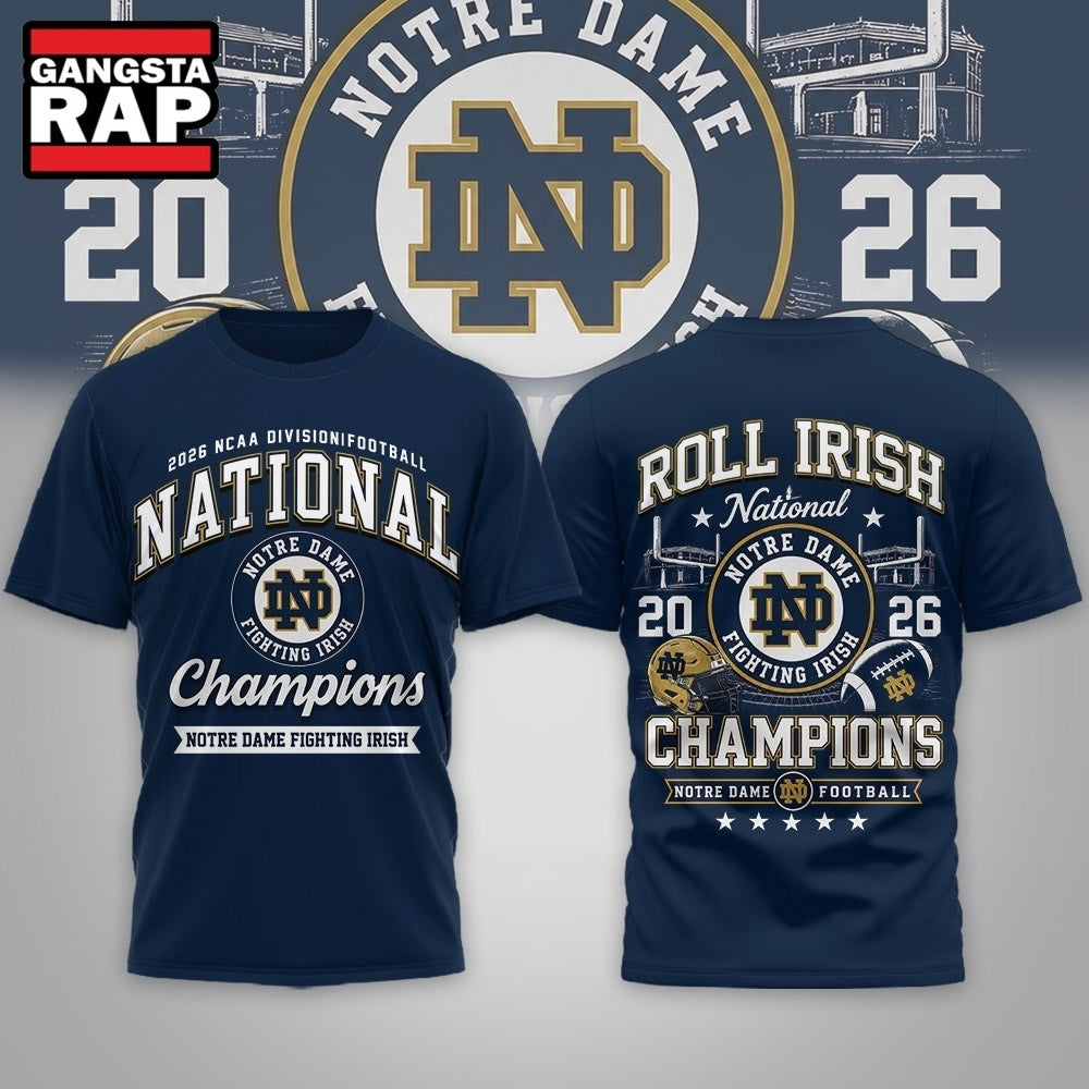 Notre Dame Fighting Irish NCAA Road to Glory 2026 Football Champions 3D Shirt