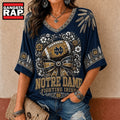 Notre Dame Fighting Irish NCAA Vintage Floral Bow V Neck T Shirt