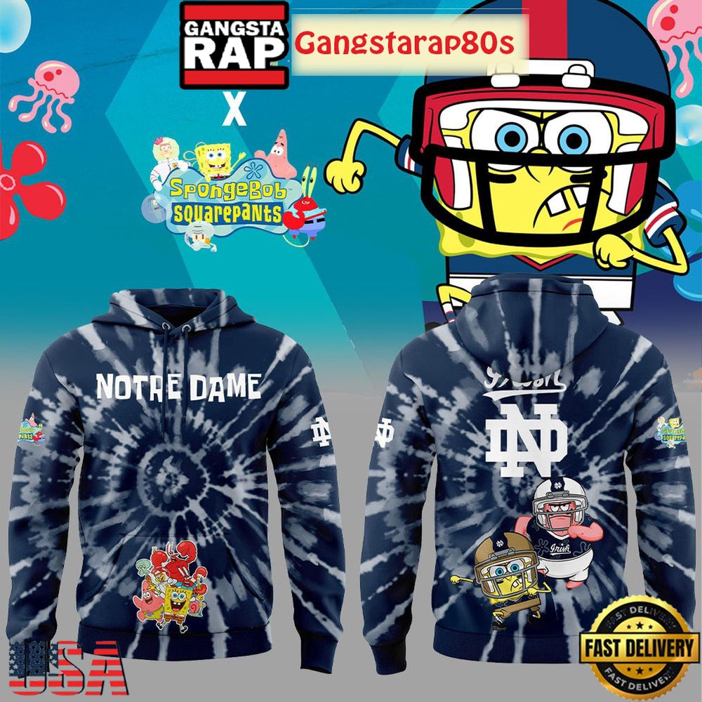 Notre Dame Fighting Irish SpongeBob SquarePants All Over Print Hoodie
