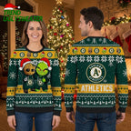 Oakland Athletics Groot And Grinch Santa Hat Ugly Christmas Sweater
