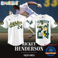 Oakland Athletics Rickey Henderson FOREVER 24 Baseball Jersey