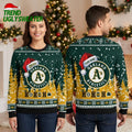 Oakland Athletics Santa Hat Logo Custom Name Ugly Christmas Sweater