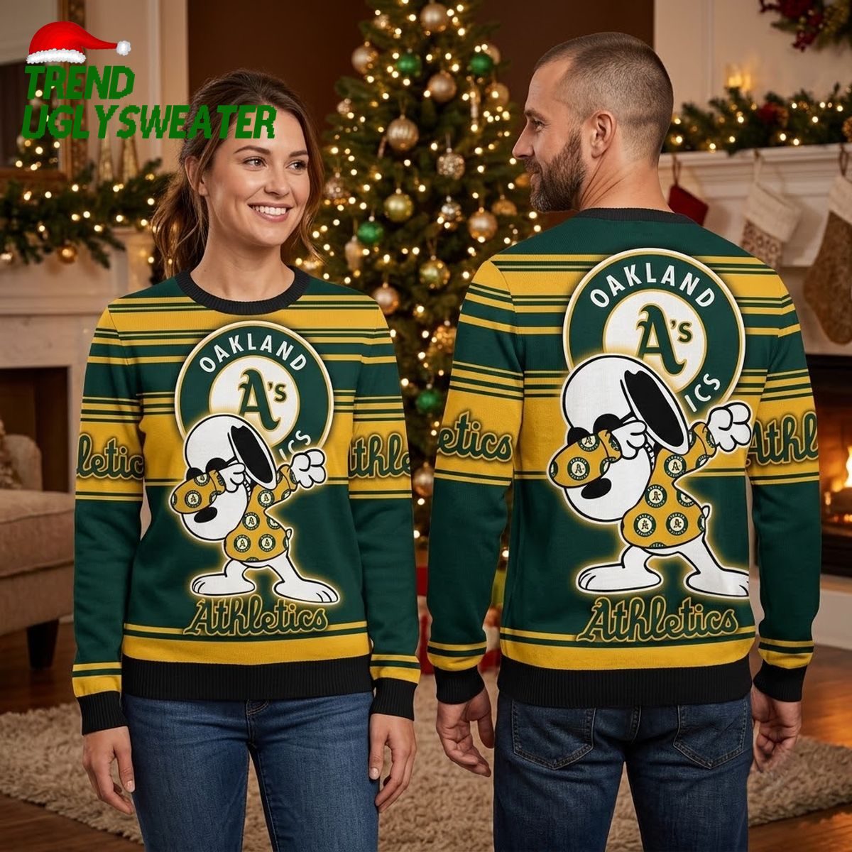 Oakland Athletics Snoopy With A’s Logo Ugly Christmas Sweater