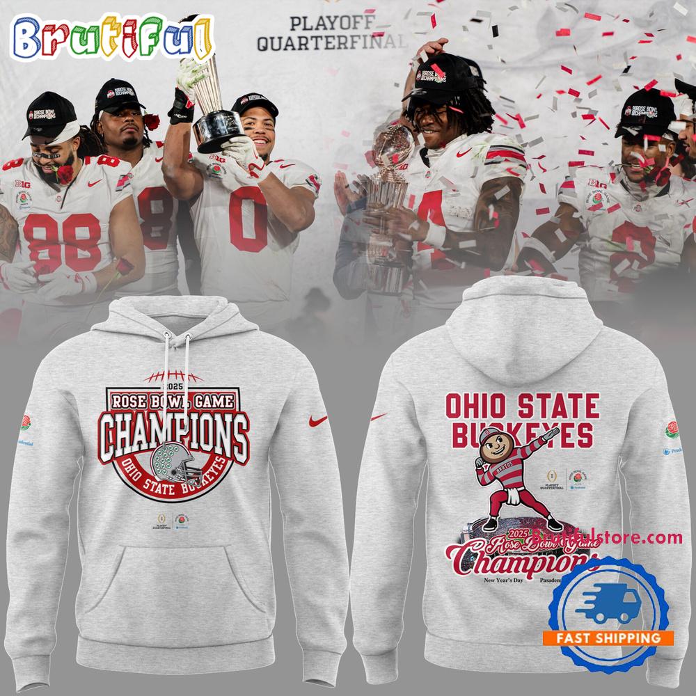 Ohio State Buckeyes Football Limited 2025 Rose Bowl Champions Grey 3D Shirt