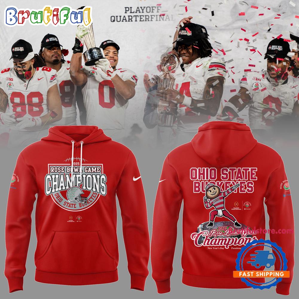 Ohio State Buckeyes Football Limited 2025 Rose Bowl Champions Red Hoodie T-Shirt