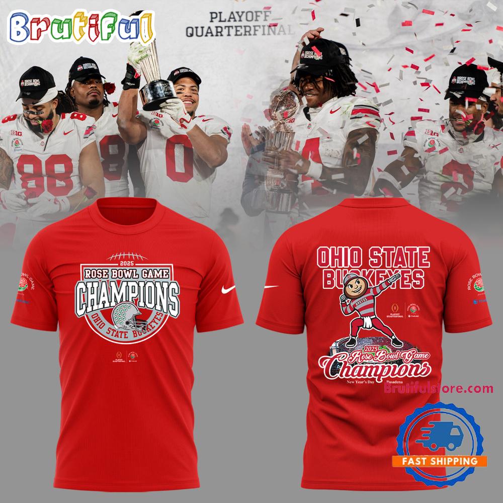 Ohio State Buckeyes Football Limited 2025 Rose Bowl Champions Red Hoodie T-Shirt