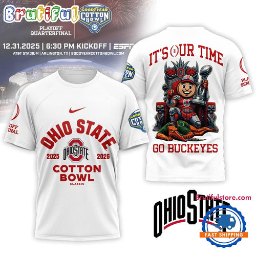 Ohio State Buckeyes NCAA 2025-2026 Cotton Bowl Champions White 3D Shirt