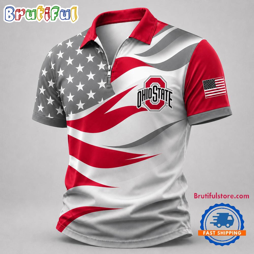 Ohio State Buckeyes NCAA Freedom Wave Zipper Polo Shirt