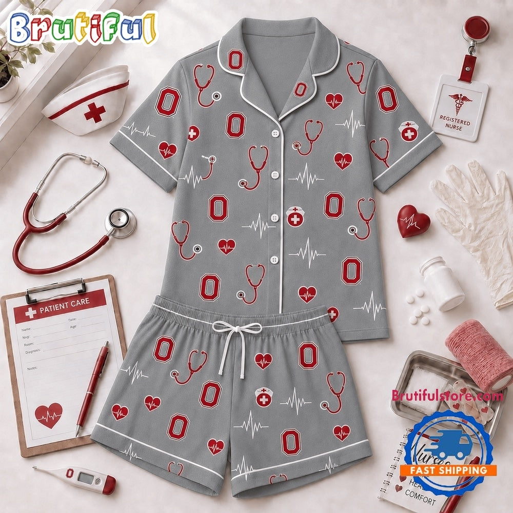 Ohio State Buckeyes NCAA Heartbeats & Home Teams Short Sleeve Pajamas Set
