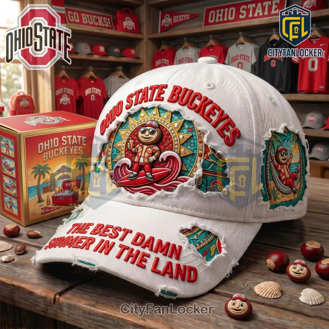 Ohio State Buckeyes Summer Mascot White Cap