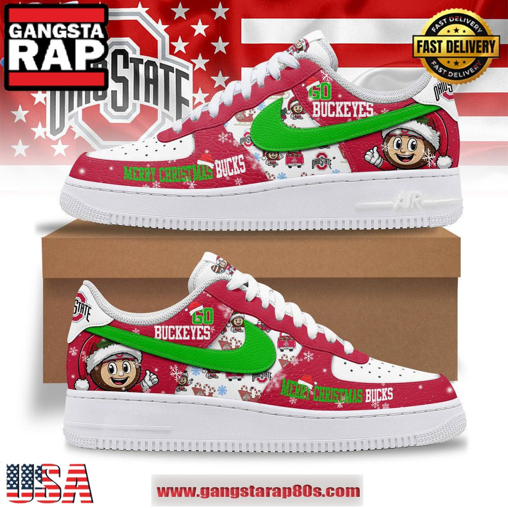 Ohio State Merry Christmas Bucks Air Force 1 Running Sneakers Shoes