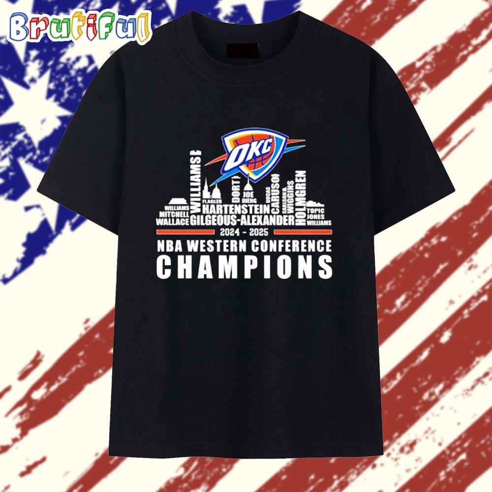 Oklahoma City Thunder 2024-2025 NBA Eastern Conference Champions Name Skyline T Shirt
