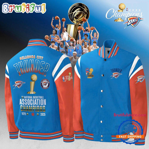 Oklahoma City Thunder 2025 NBA Champions Confetti Locker Room Baseball Jacket