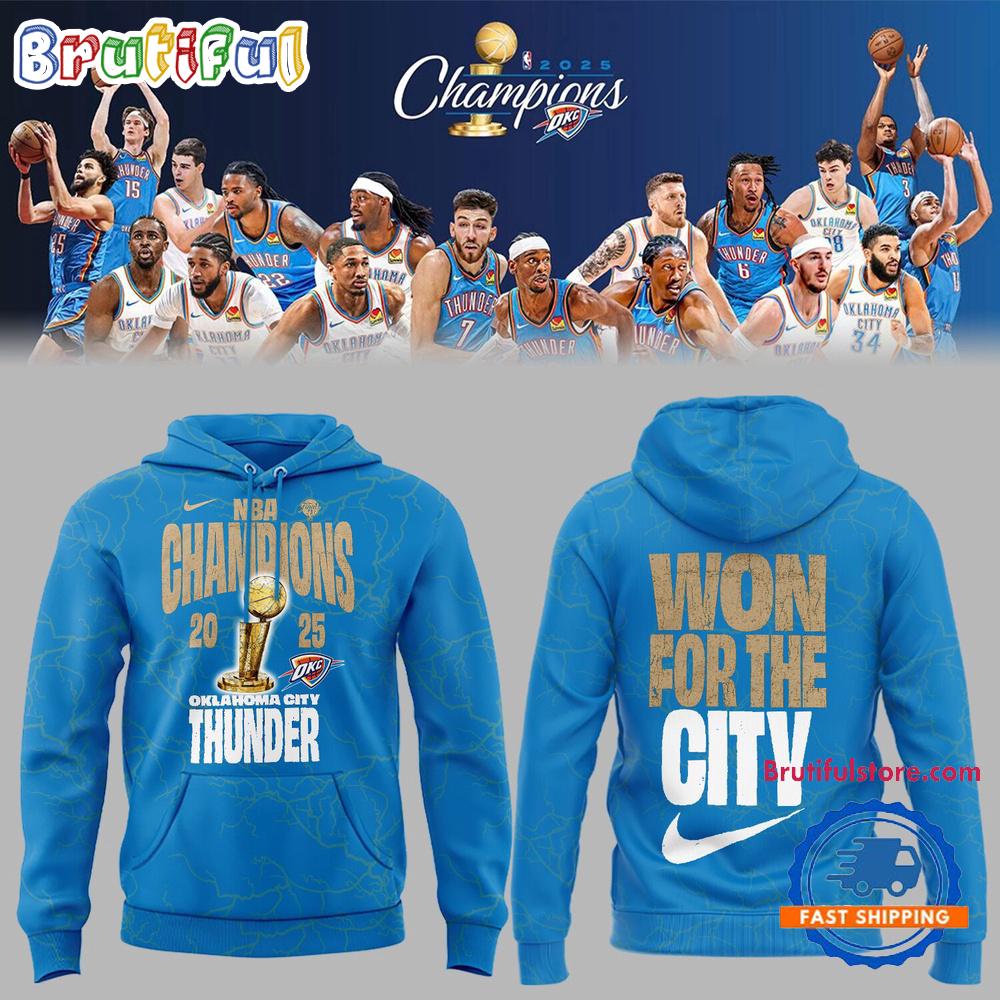 Oklahoma City Thunder 2025 NBA Champions Confetti Locker Room Blue Hoodie T-Shirt