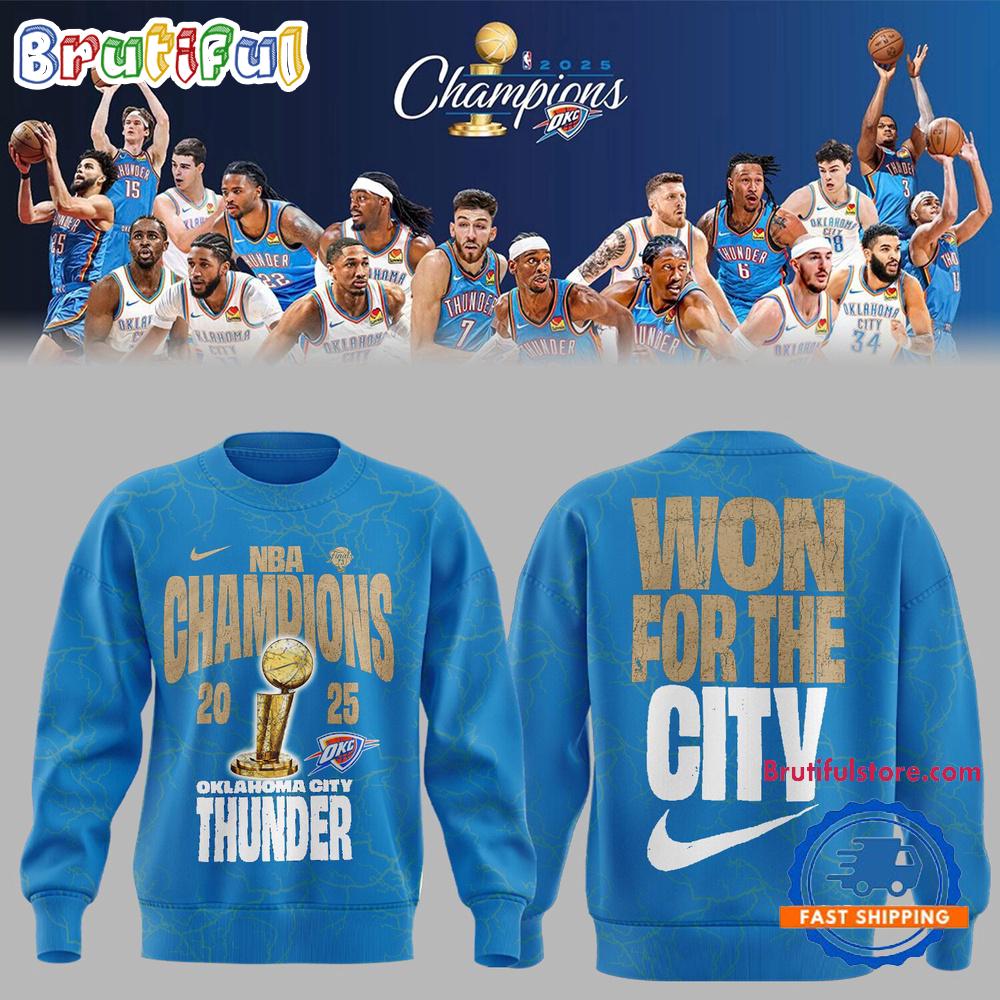 Oklahoma City Thunder 2025 NBA Champions Confetti Locker Room Blue Hoodie T-Shirt
