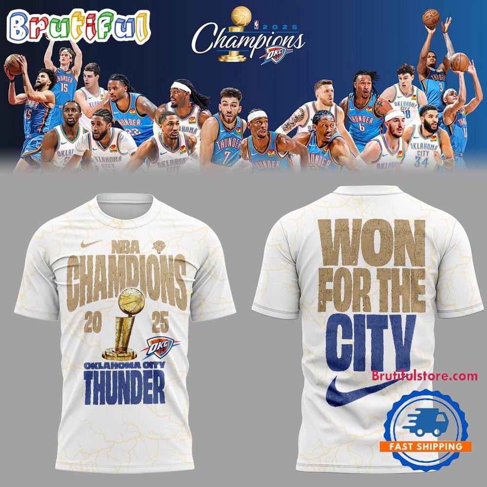 Oklahoma City Thunder 2025 NBA Champions Confetti Locker Room White Hoodie T-Shirt