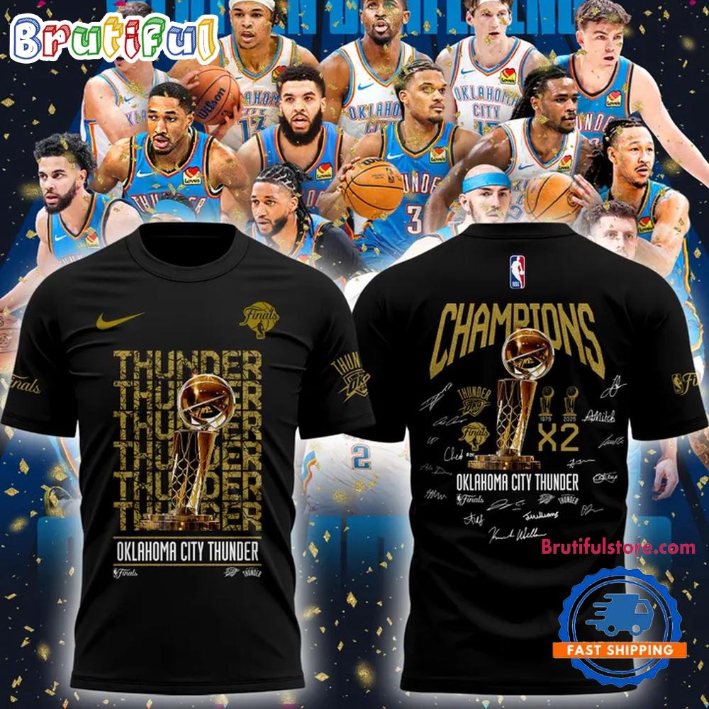 Oklahoma City Thunder 2025 NBA Finals Champions Locker Room Black T-Shirt