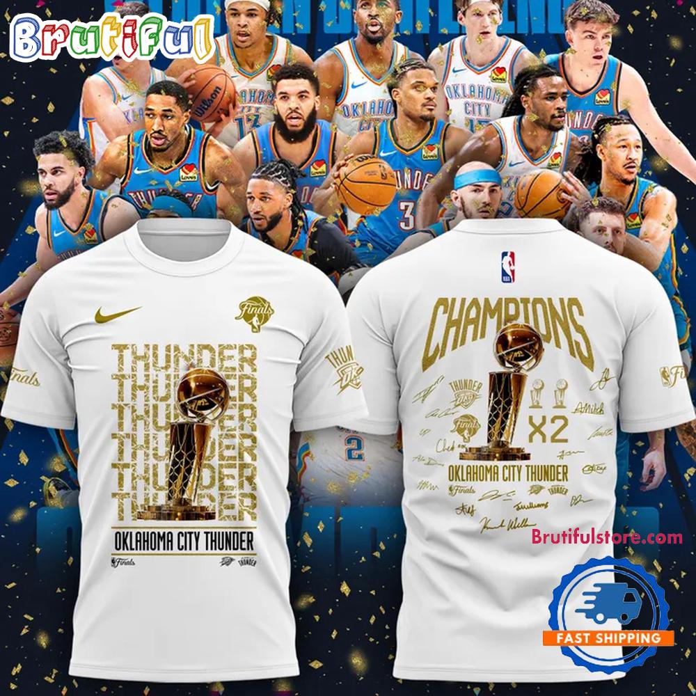 Oklahoma City Thunder 2025 NBA Finals Champions Locker Room White T-Shirt
