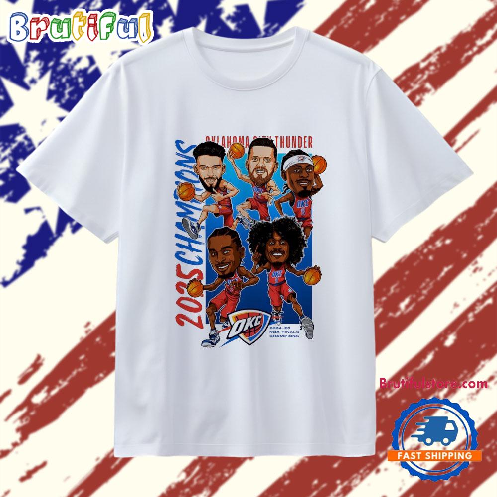 Oklahoma City Thunder Team 2025 NBA Finals Champions Rosters Caricature T Shirt