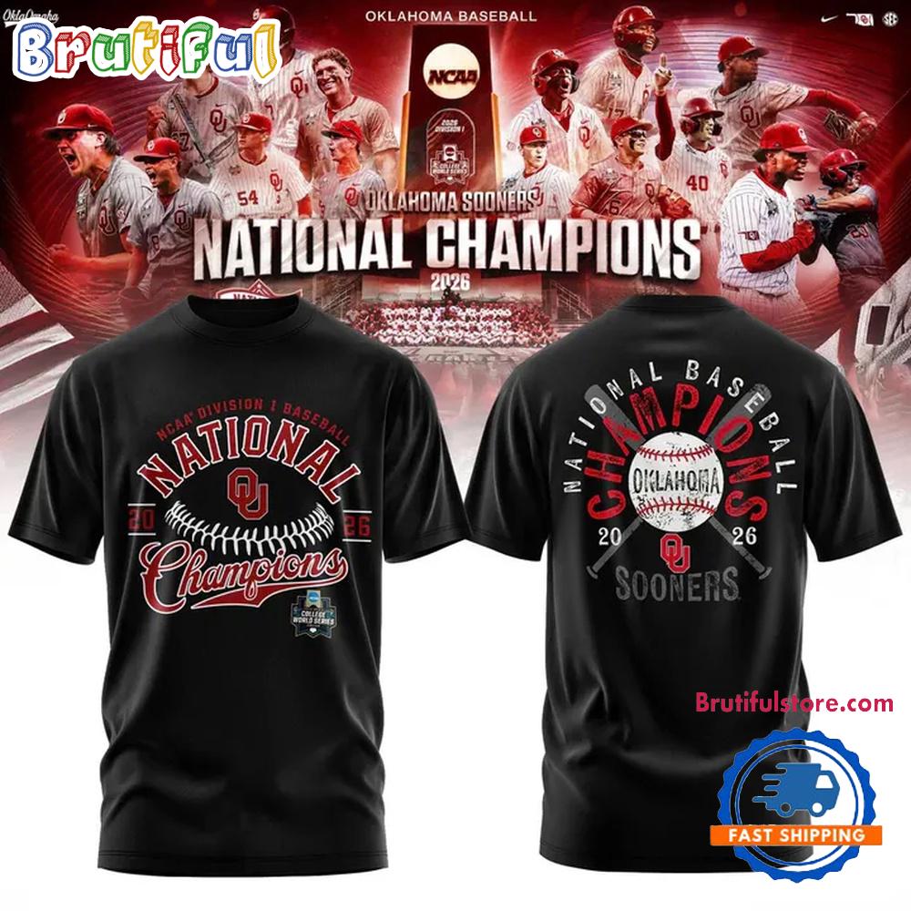 Oklahoma Sooners 2026 NCAA Baseball Men’s College World Series Champions Black T Shirt