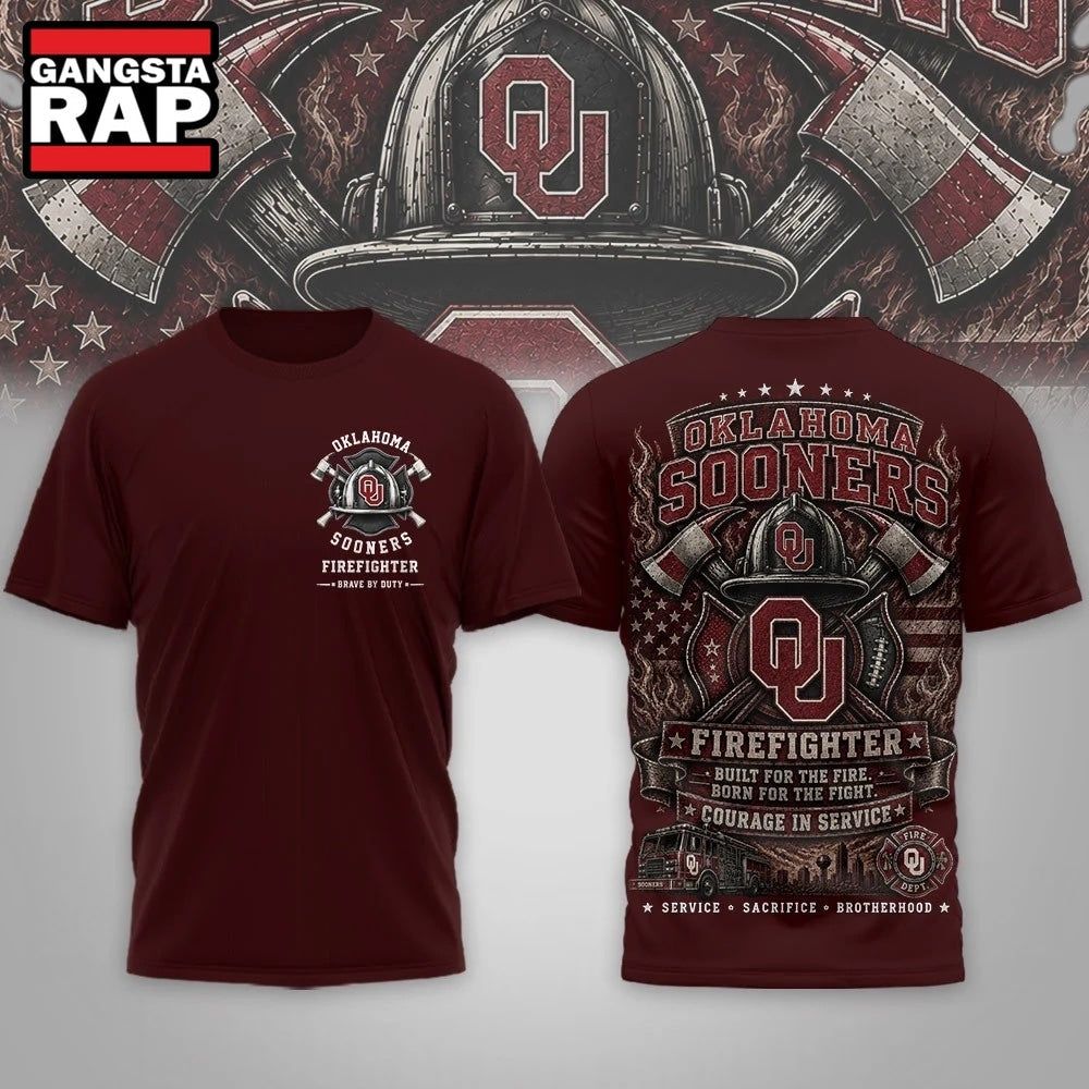 Oklahoma Sooners 2026 NCAA Firefighter Built for the Fire 3D Shirt Hoodie T-Shirt