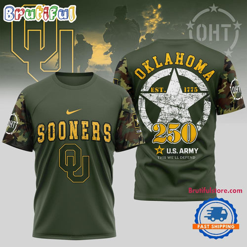 Oklahoma Sooners 250 Years US Army Limited 3D Shirt