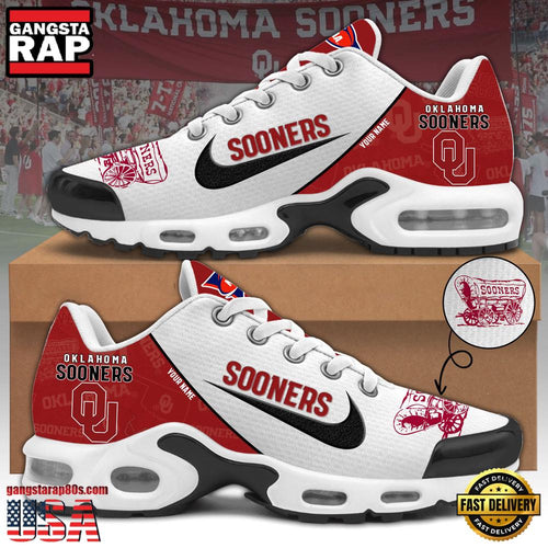 NCAA Custom Name Oklahoma Sooners Football Mascot Symbol Air Max Plus Shoes Running Sneakers