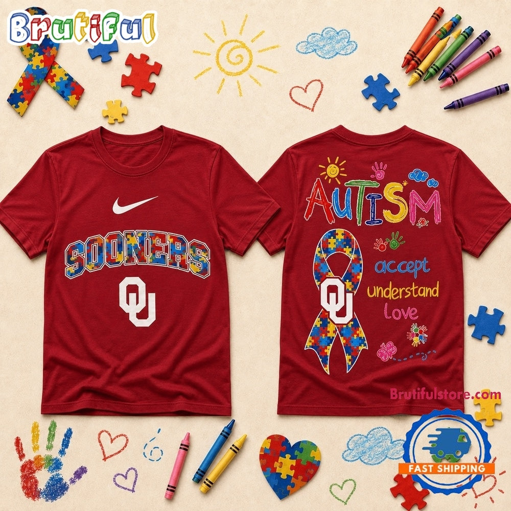 Oklahoma Sooners NCAA Autism Awareness Puzzle Ribbon T Shirt