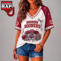 Oklahoma Sooners NCAA Floral Stadium Bow V Neck 3D T Shirt