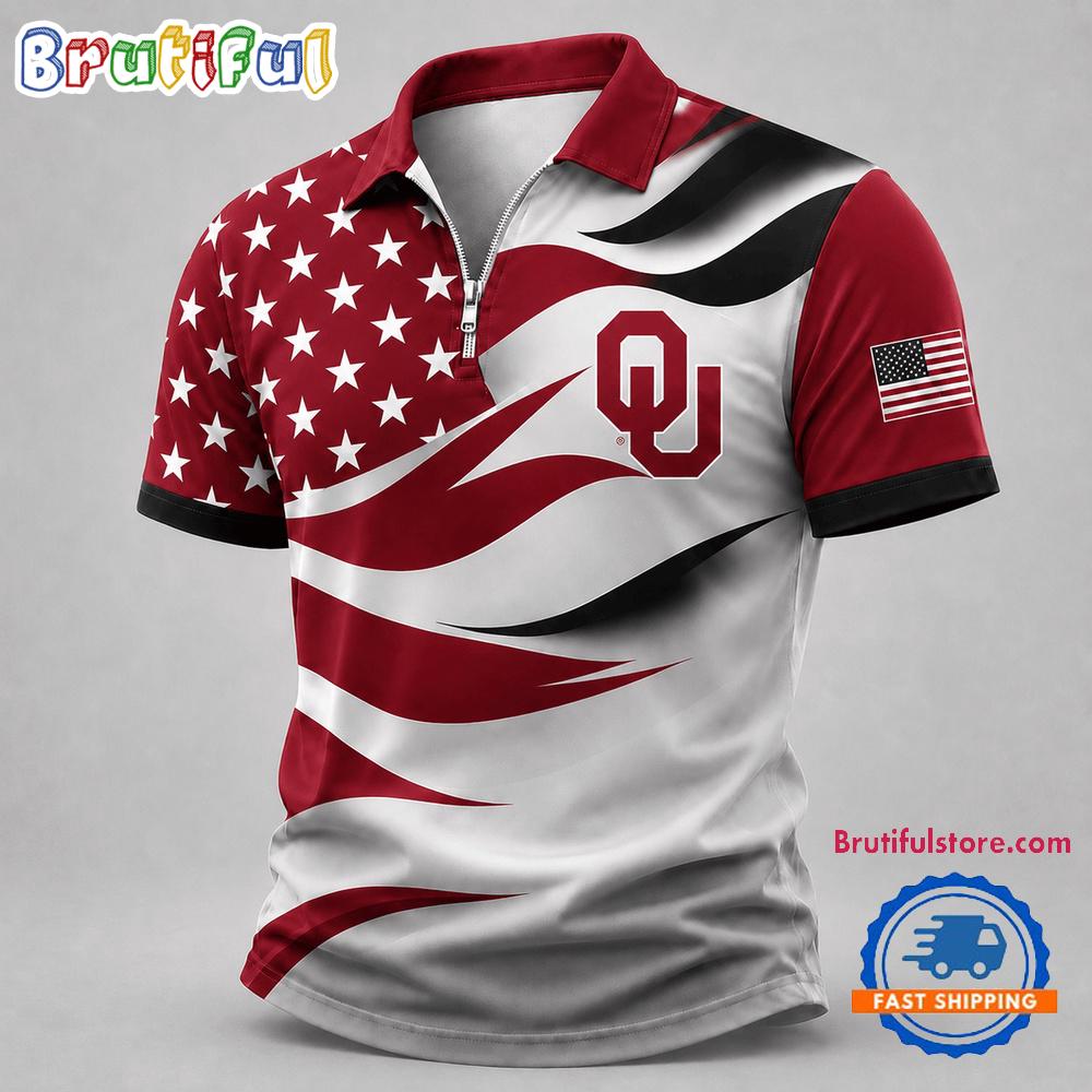 Oklahoma Sooners NCAA Freedom Wave Zipper Polo Shirt